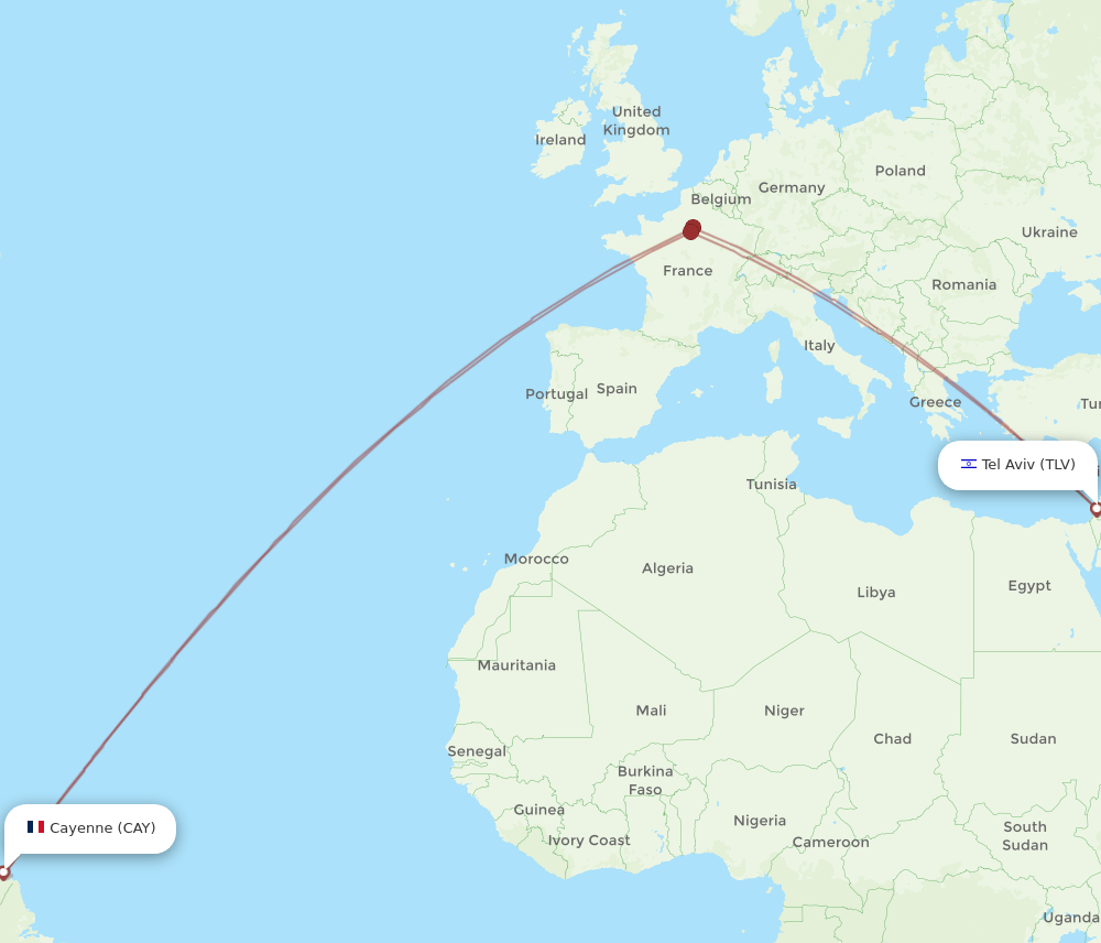 Flights from Cayenne to Tel AvivYafo, CAY to TLV Flight Routes
