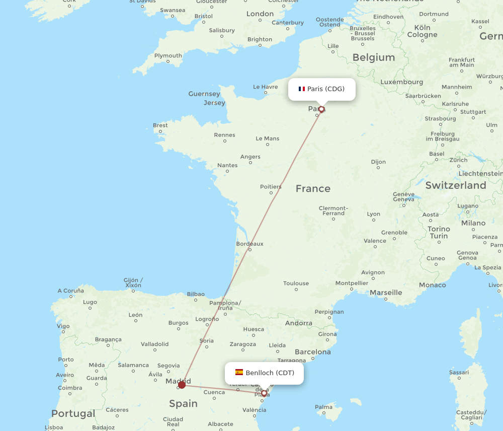 Flights from Benlloch to Paris, CDT to CDG Flight Routes