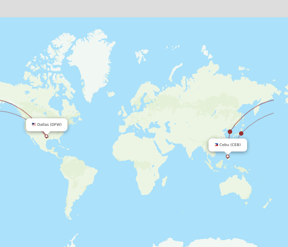 All flight routes from Cebu City to Dallas, CEB to DFW Flight Routes