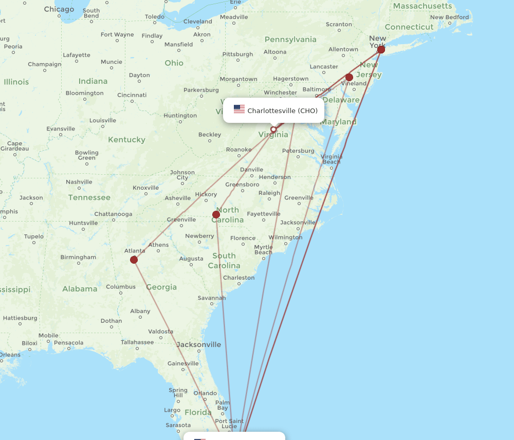 Flights from Charlottesville to Fort Lauderdale, CHO to FLL Flight Routes