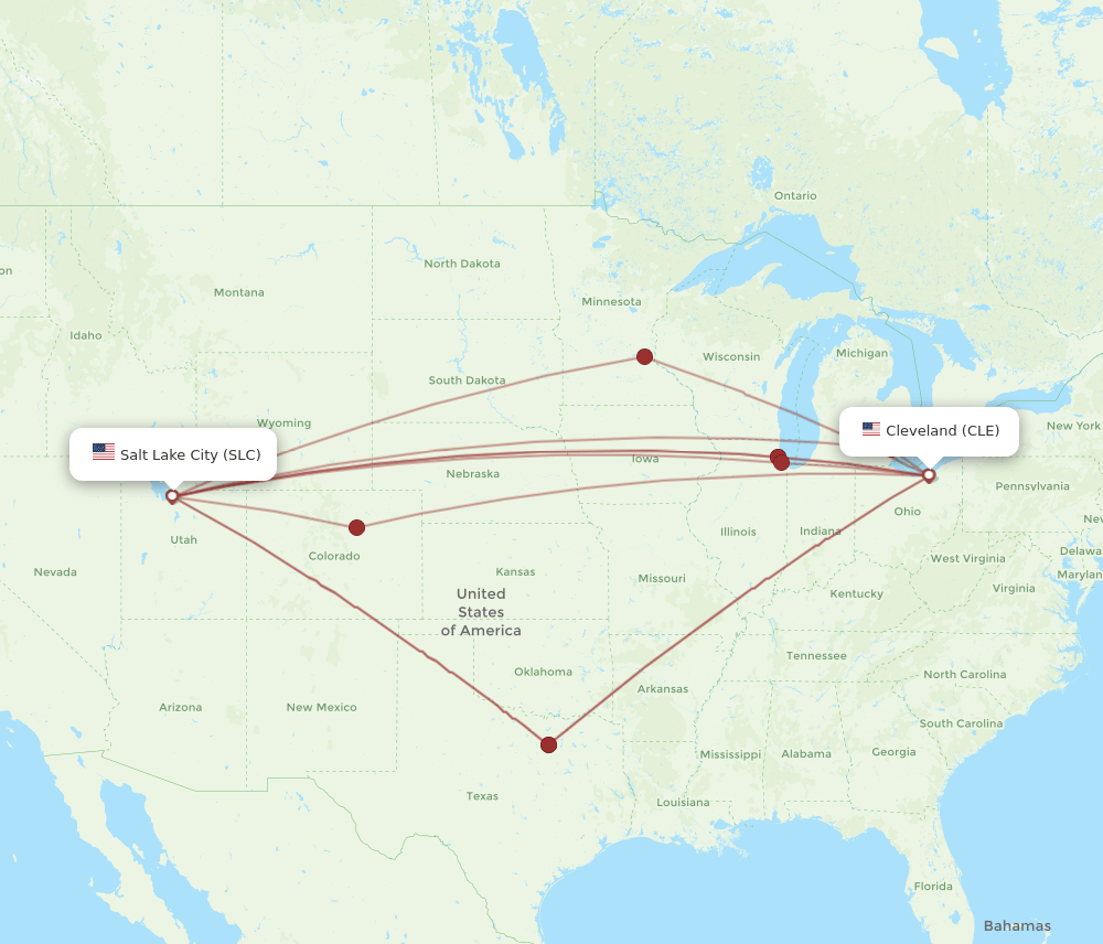All flight routes from Cleveland to Salt Lake City, CLE to SLC Flight
