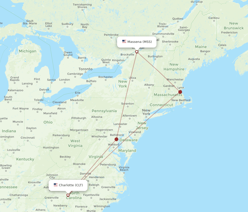 Flights from Charlotte to Massena, CLT to MSS Flight Routes