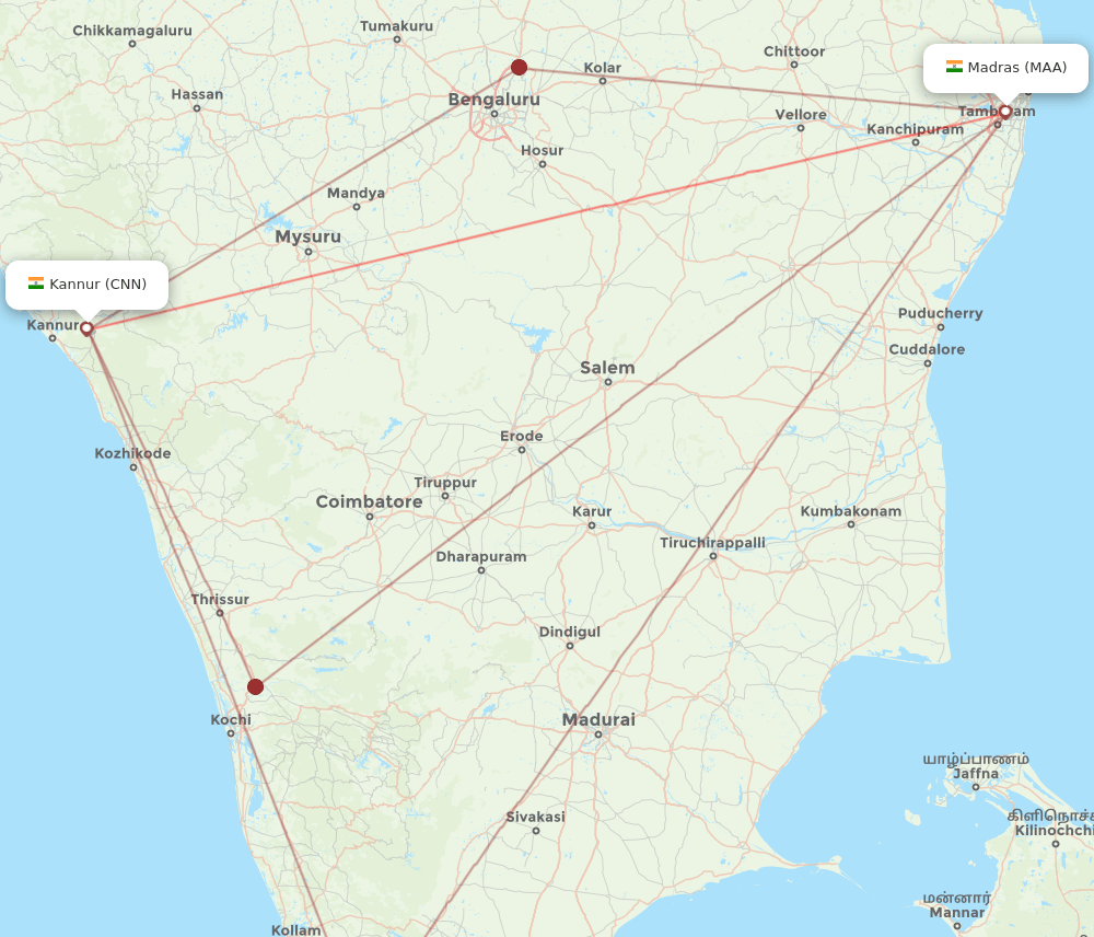 All flight routes from Kannur to Chennai, CNN to MAA Flight Routes