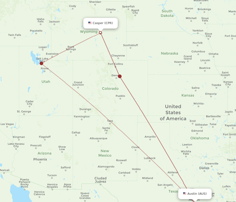 Flights from Casper to Austin, CPR to AUS Flight Routes