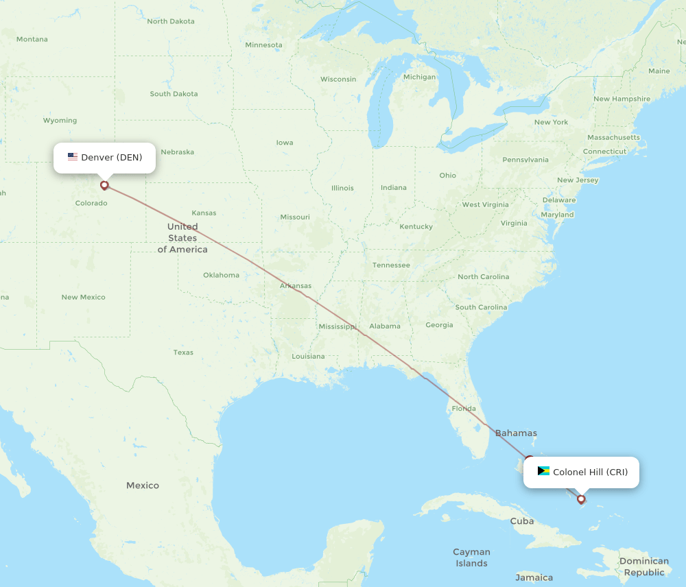All flight routes from Denver to Crooked Island, DEN to CRI Flight Routes