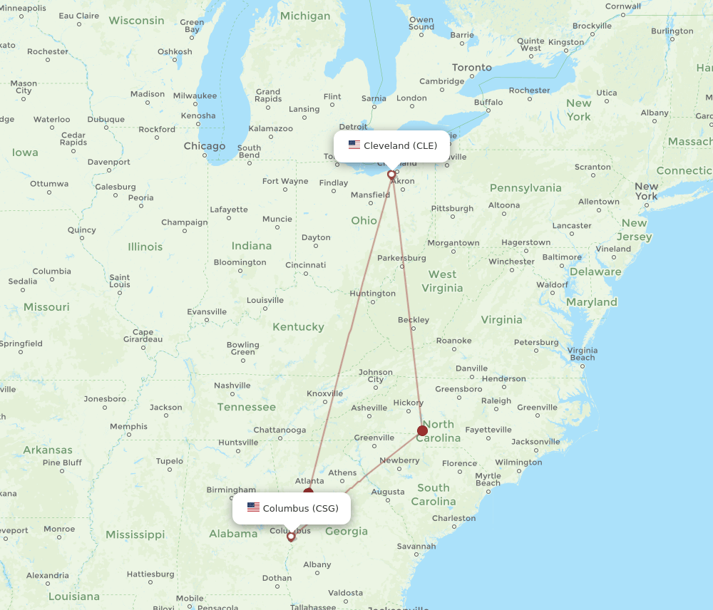 Flights from Columbus to Cleveland, CSG to CLE Flight Routes