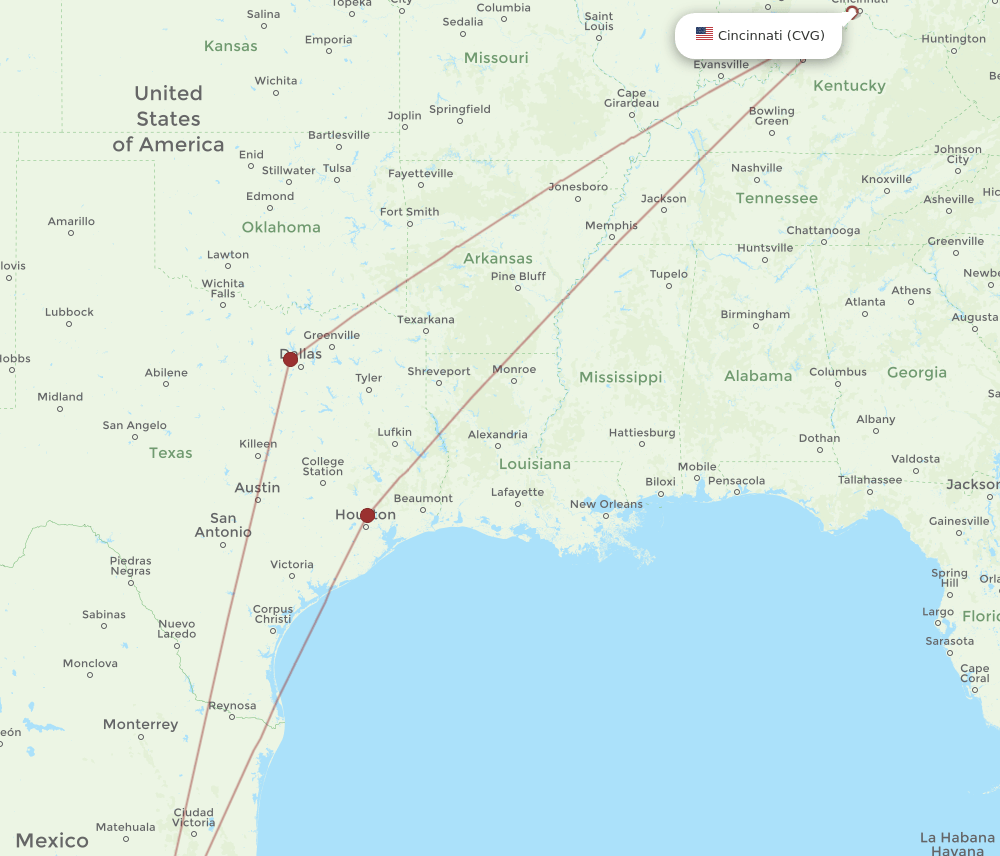 All flight routes from Cincinnati to Queretaro, CVG to QRO Flight Routes