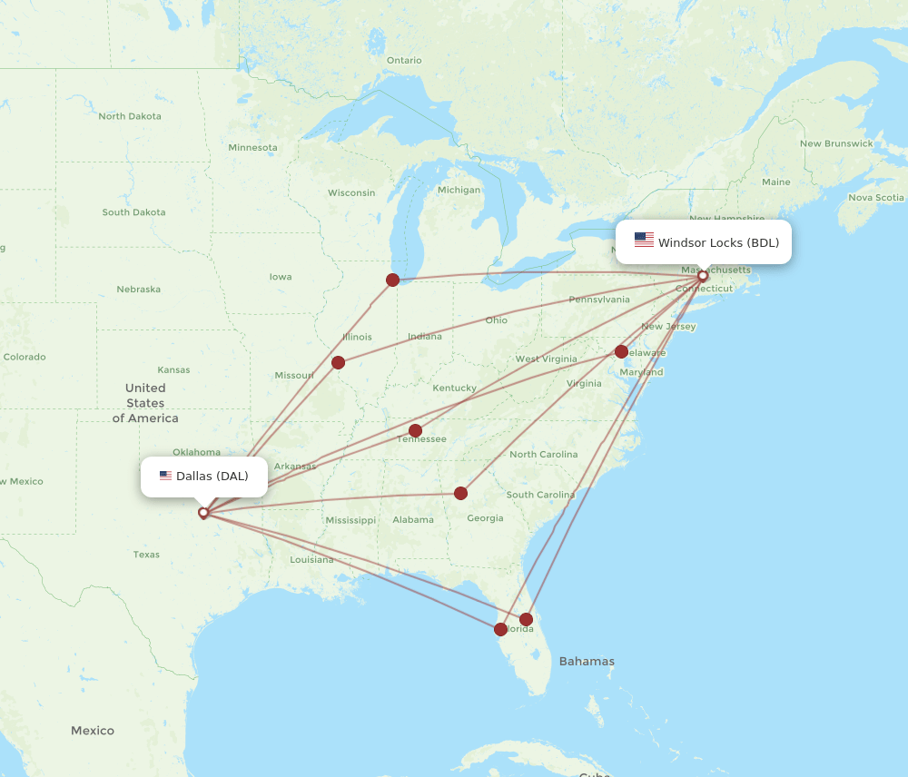 Flights from Dallas to Hartford, DAL to BDL Flight Routes