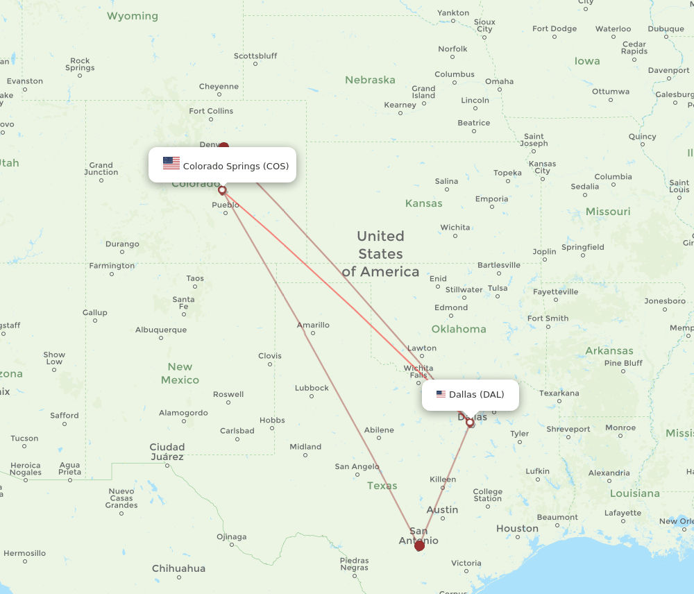 Flights from Dallas to Colorado Springs, DAL to COS Flight Routes