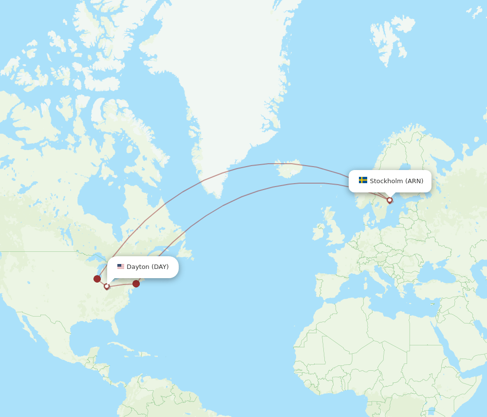 Flights from Dayton to Stockholm, DAY to ARN Flight Routes
