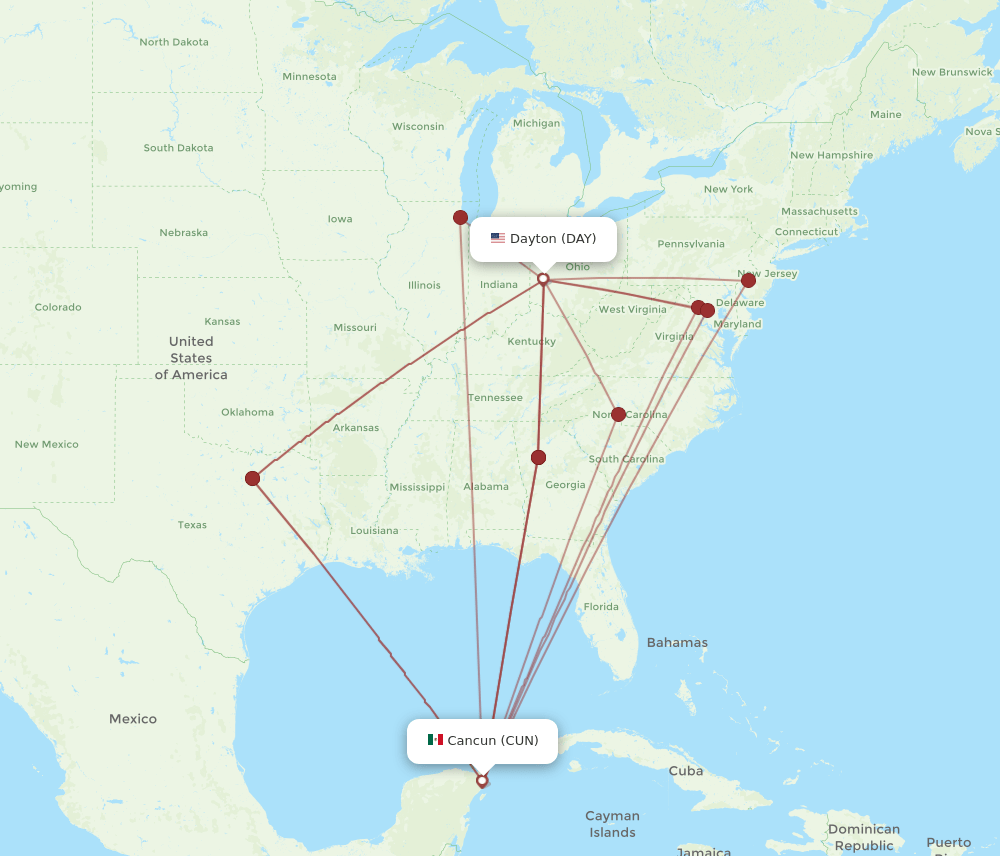 Flights from Dayton to Cancun, DAY to CUN Flight Routes