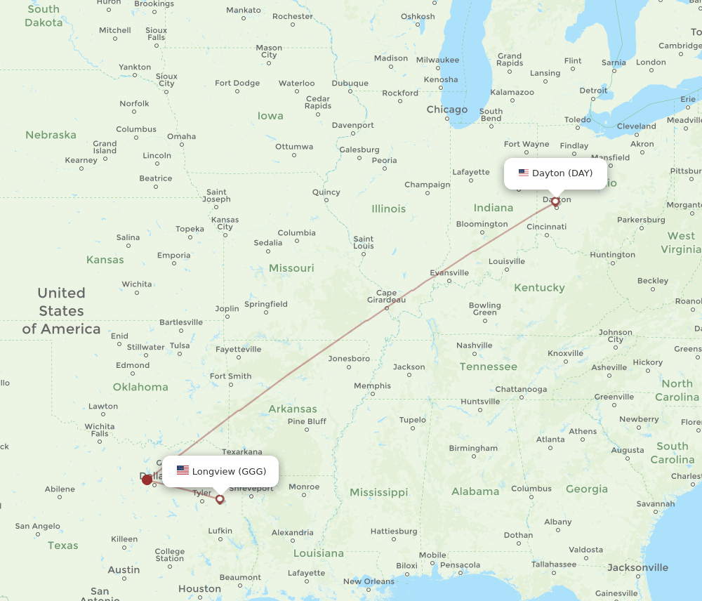 Flights from Dayton to Longview, DAY to GGG Flight Routes