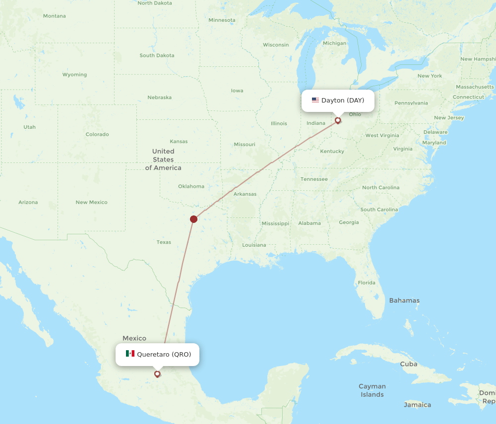 Flights from Dayton to Queretaro, DAY to QRO Flight Routes