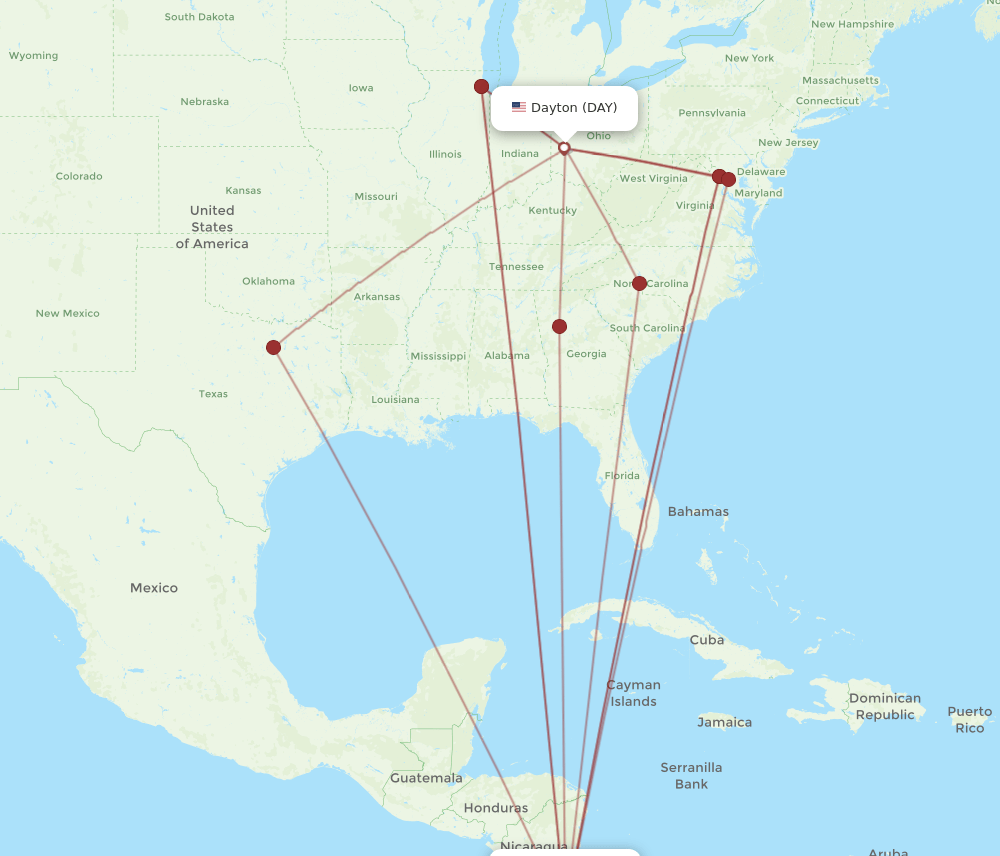 Flights from Dayton to San Jose, DAY to SJO Flight Routes