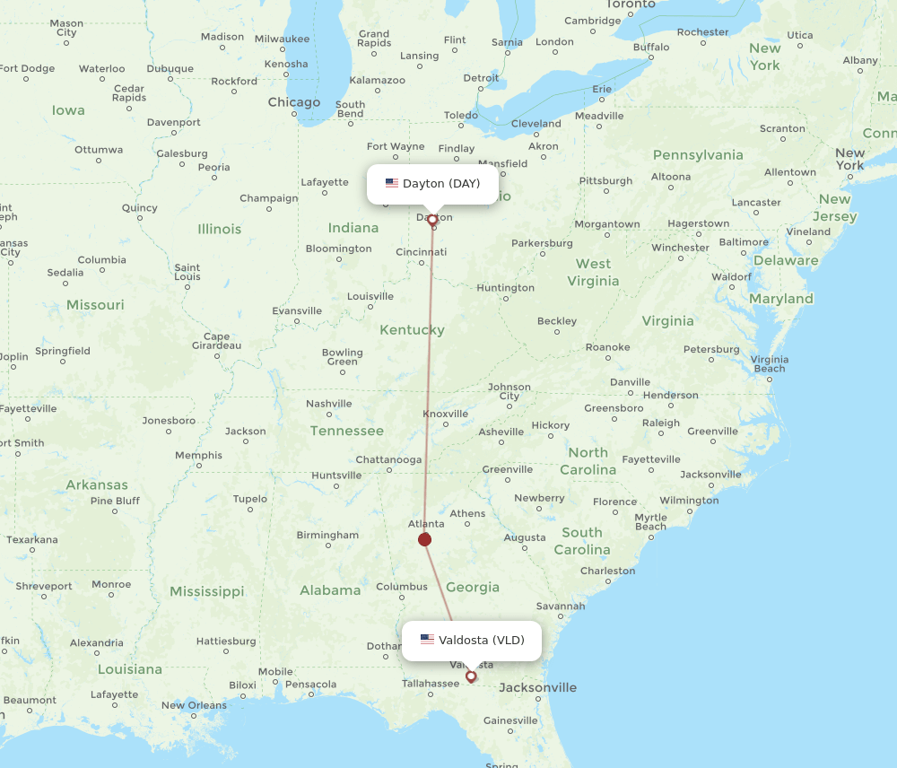 Flights from Dayton to Valdosta, DAY to VLD Flight Routes