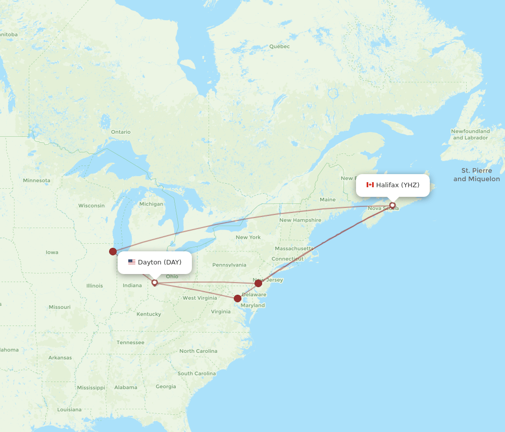 Flights from Dayton to Halifax, DAY to YHZ Flight Routes
