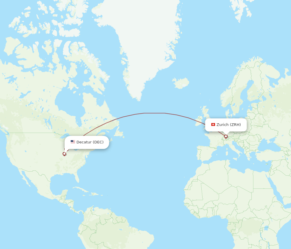 All flight routes from Decatur to Zurich, DEC to ZRH Flight Routes