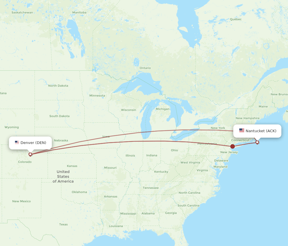 All flight routes from Denver to Nantucket, DEN to ACK Flight Routes