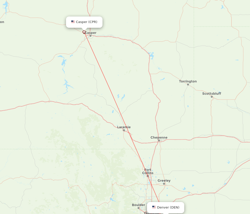Flights from Denver to Casper, DEN to CPR Flight Routes