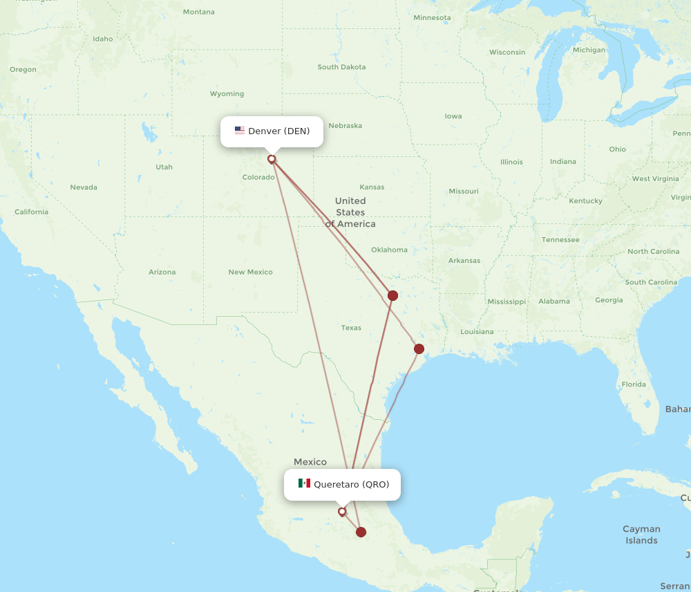 All flight routes from Denver to Queretaro, DEN to QRO Flight Routes