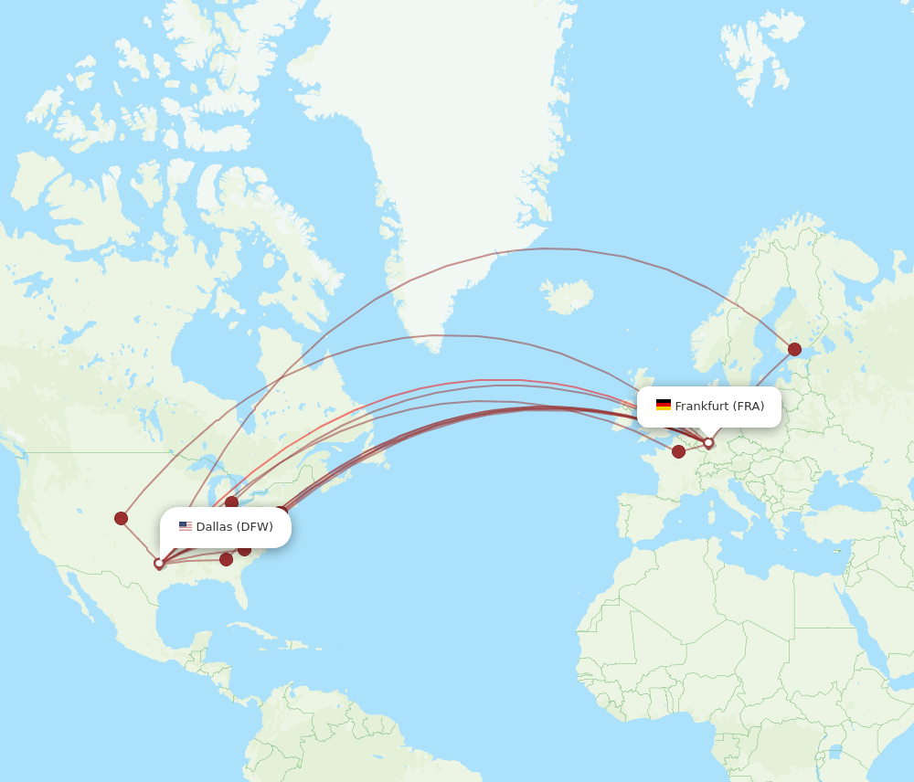 All flight routes from Dallas to Frankfurt, DFW to FRA Flight Routes