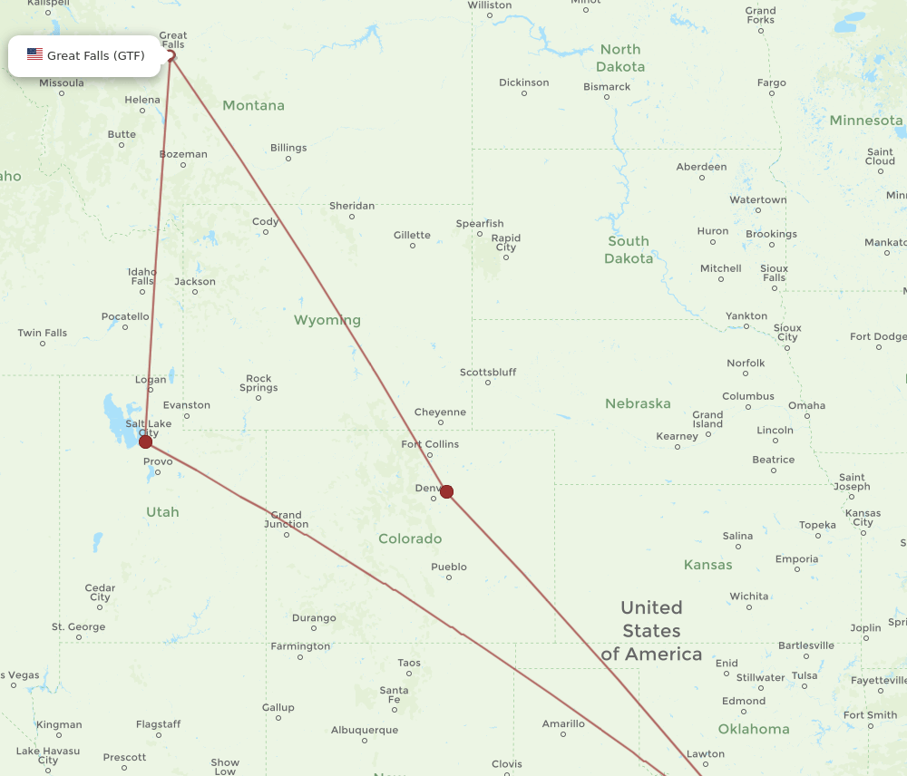 All flight routes from Dallas to Great Falls, DFW to GTF Flight Routes