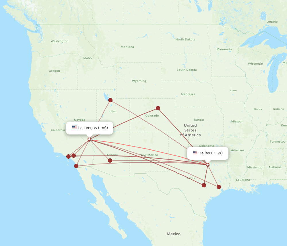 All flight routes from Dallas to Las Vegas, DFW to LAS Flight Routes
