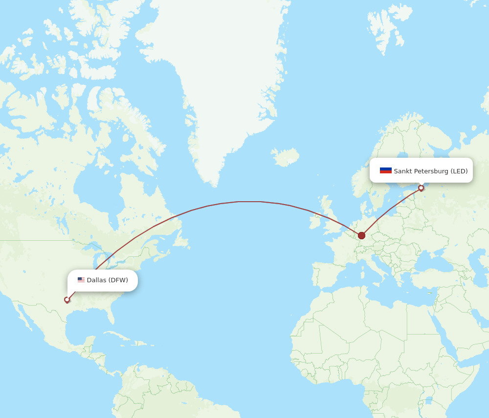 Flights from Dallas to Saint Petersburg, DFW to LED Flight Routes