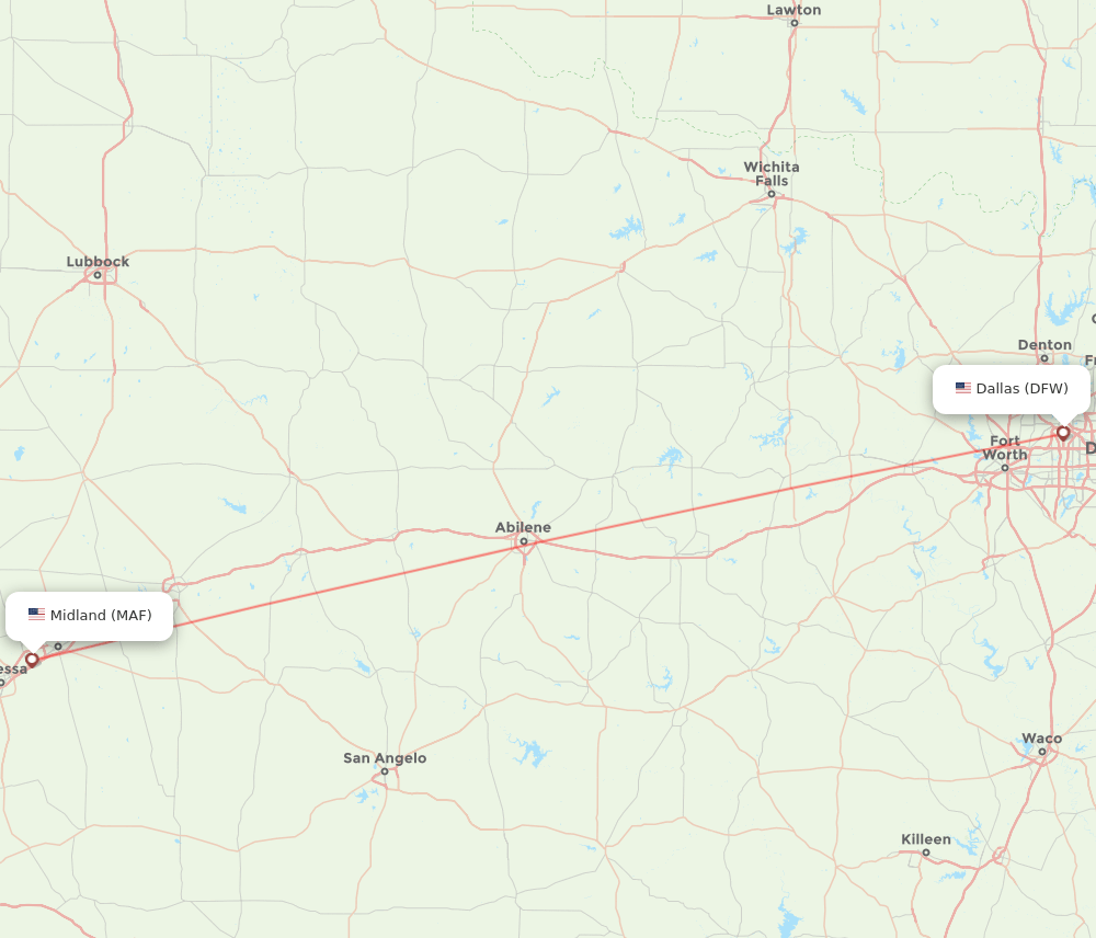 Flights from Dallas to Midland, DFW to MAF Flight Routes