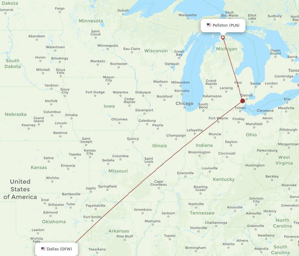 Flights from Dallas to Pellston, DFW to PLN Flight Routes