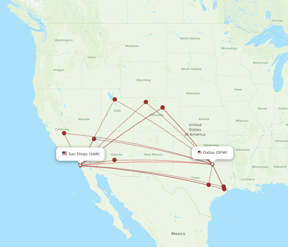 Flights from Dallas to San Diego, DFW to SAN Flight Routes