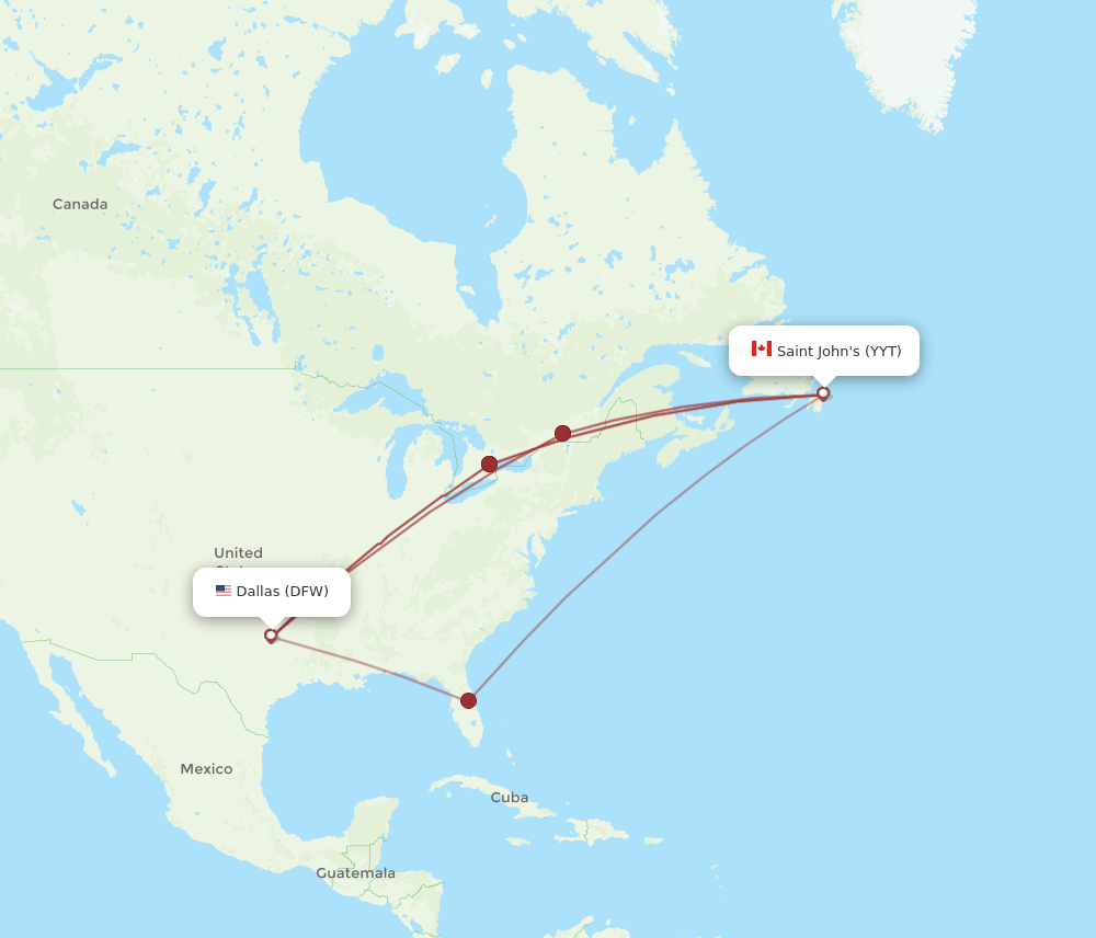 Flights from Saint John's to Dallas, YYT to DFW Flight Routes