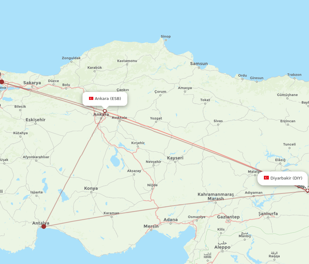 Flights from Diyarbakir to Ankara, DIY to ESB Flight Routes