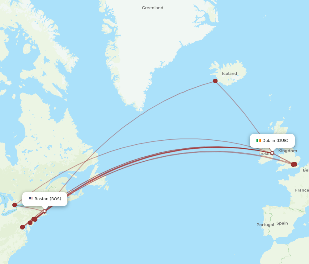 Flights from Dublin to Boston, DUB to BOS Flight Routes