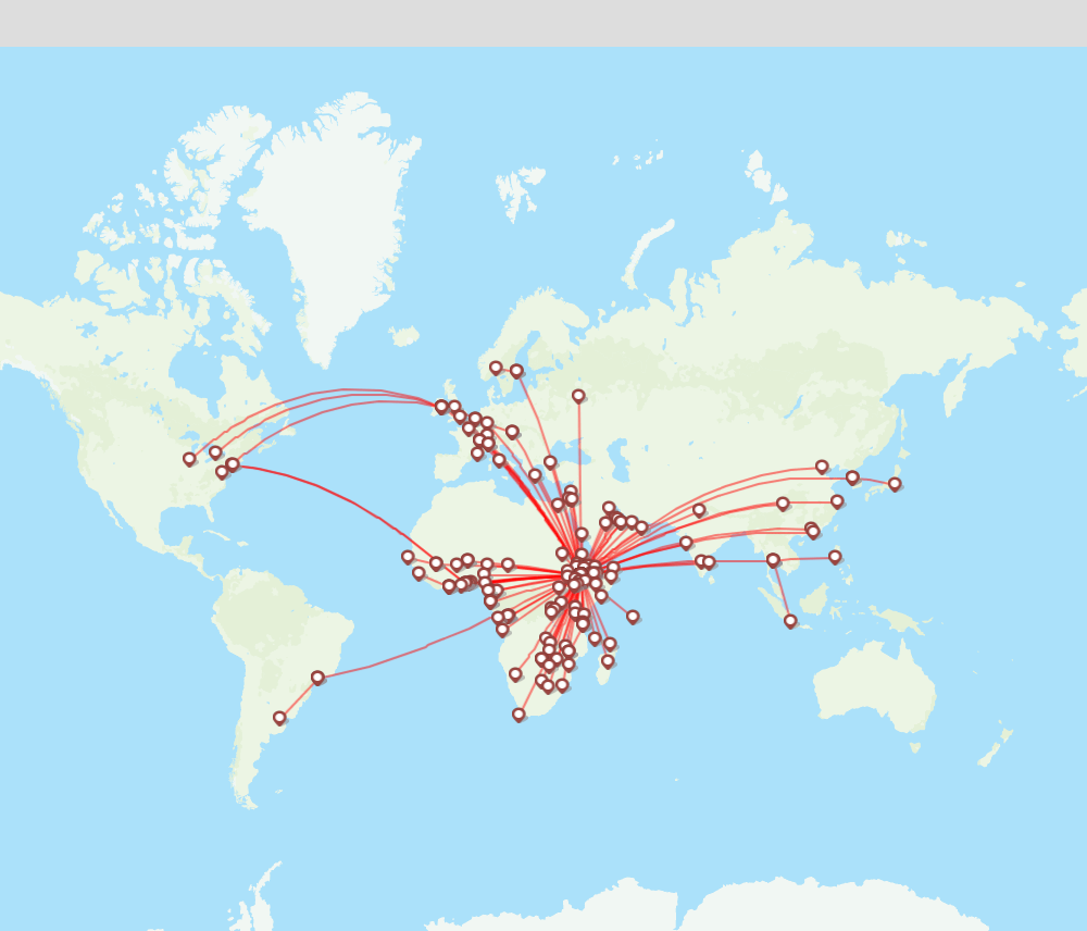 Ethiopian Airlines routes (ET) map Flight Routes