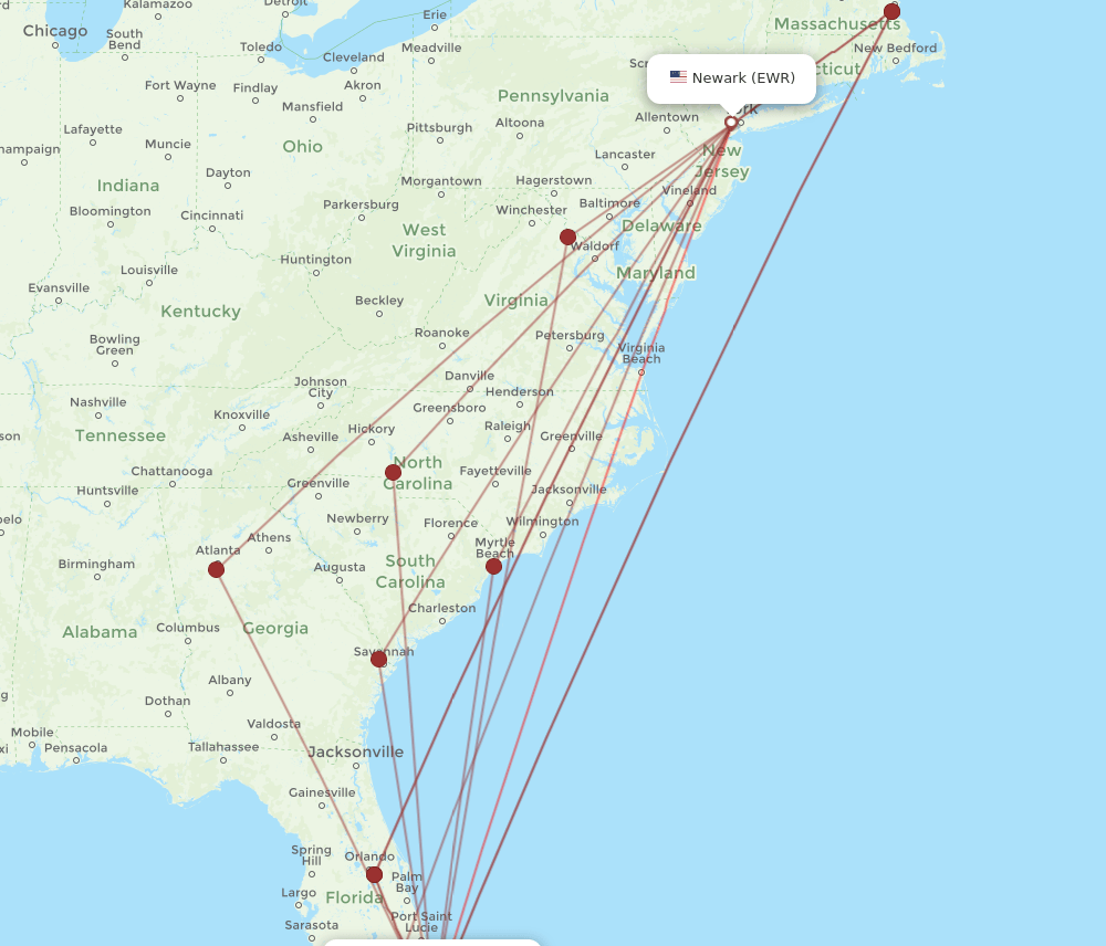 All flight routes from New York to Fort Lauderdale, EWR to FLL Flight