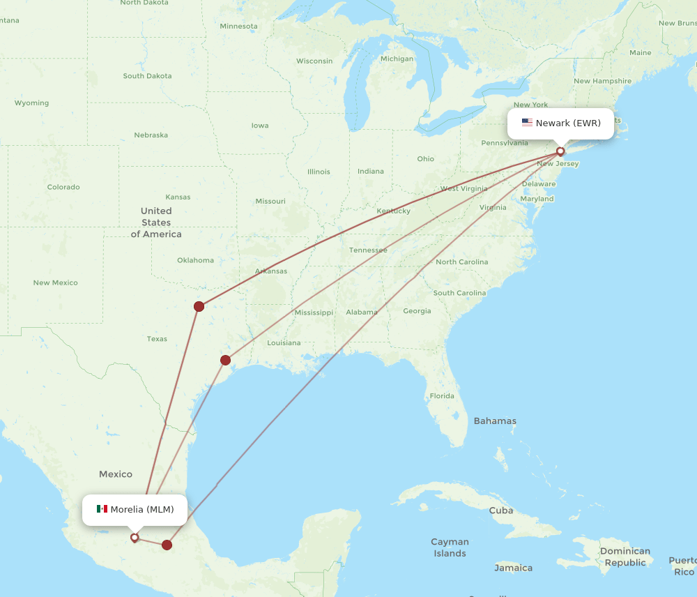 Flights from New York to Morelia, EWR to MLM Flight Routes