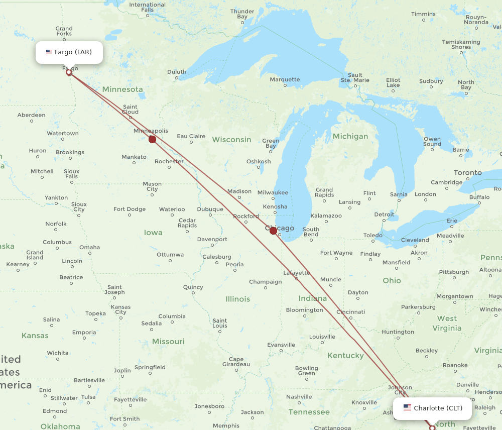 Flights from Fargo to Charlotte, FAR to CLT Flight Routes
