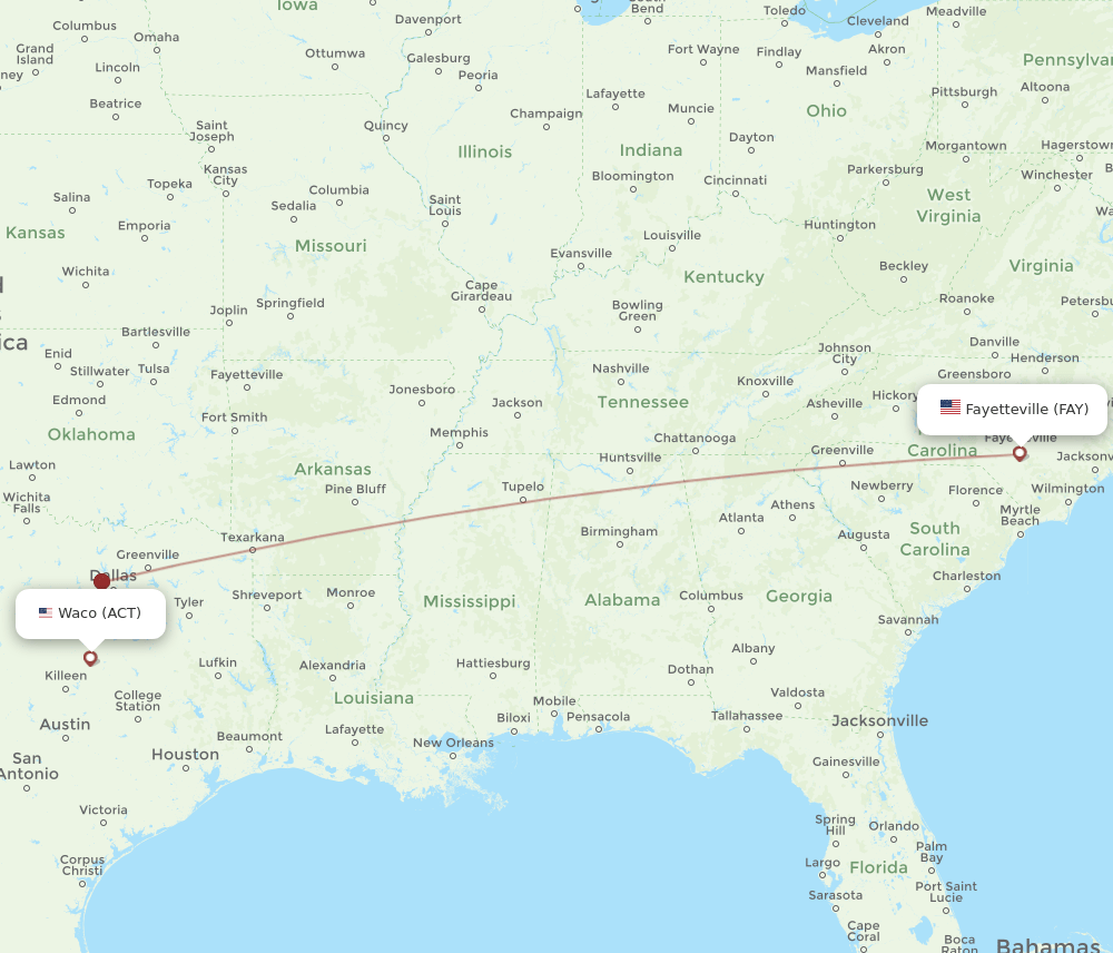 Flights from Fayetteville to Waco, FAY to ACT Flight Routes