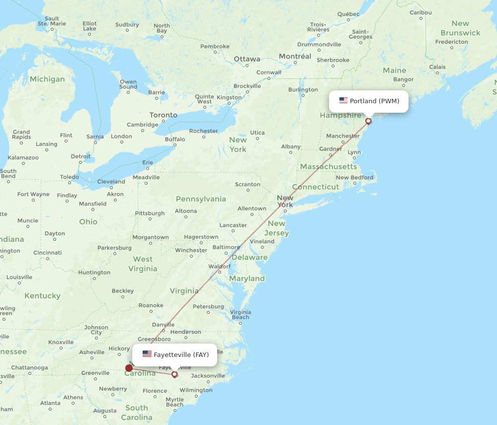 Flights from Fayetteville to Portland, FAY to PWM Flight Routes