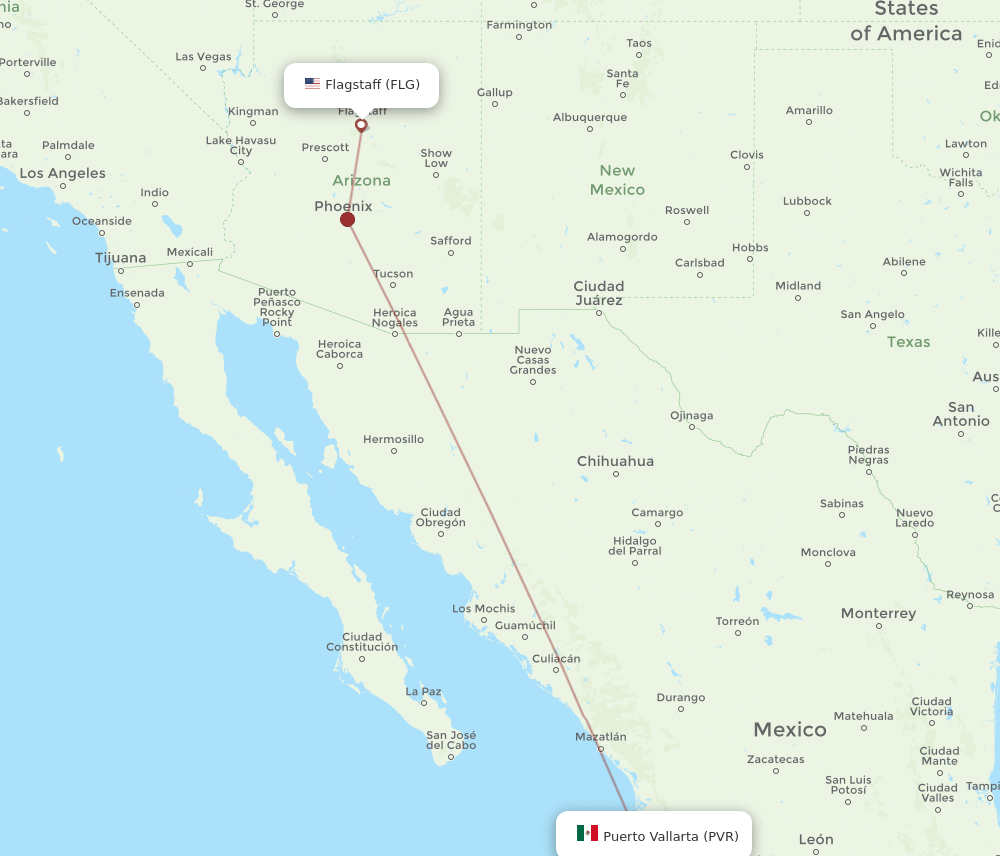 Flights from Flagstaff to Puerto Vallarta, FLG to PVR Flight Routes