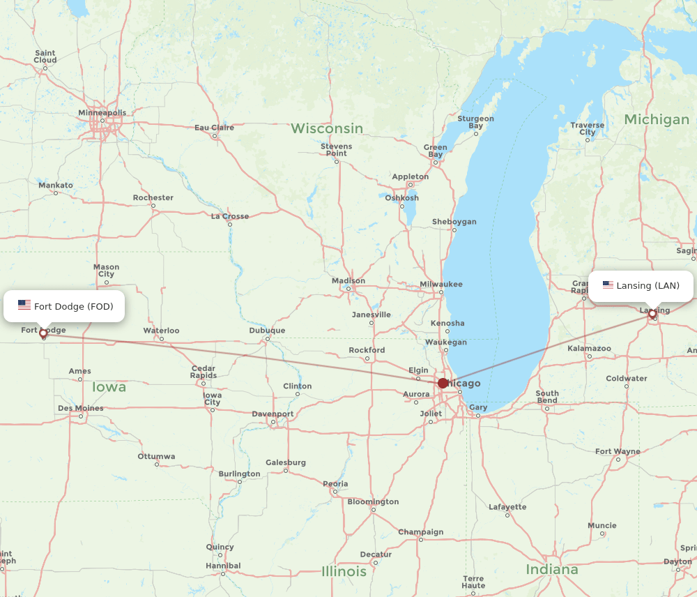 Flights from Fort Dodge to Lansing, FOD to LAN Flight Routes