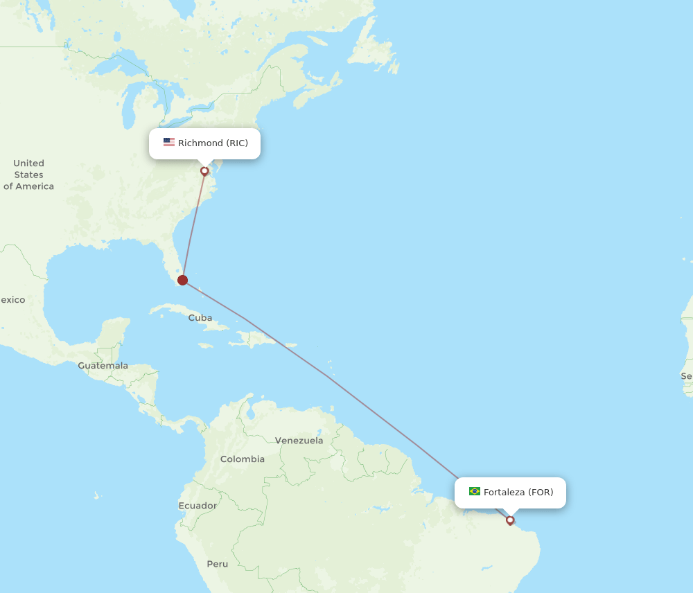 Flights from Richmond to Fortaleza, RIC to FOR Flight Routes