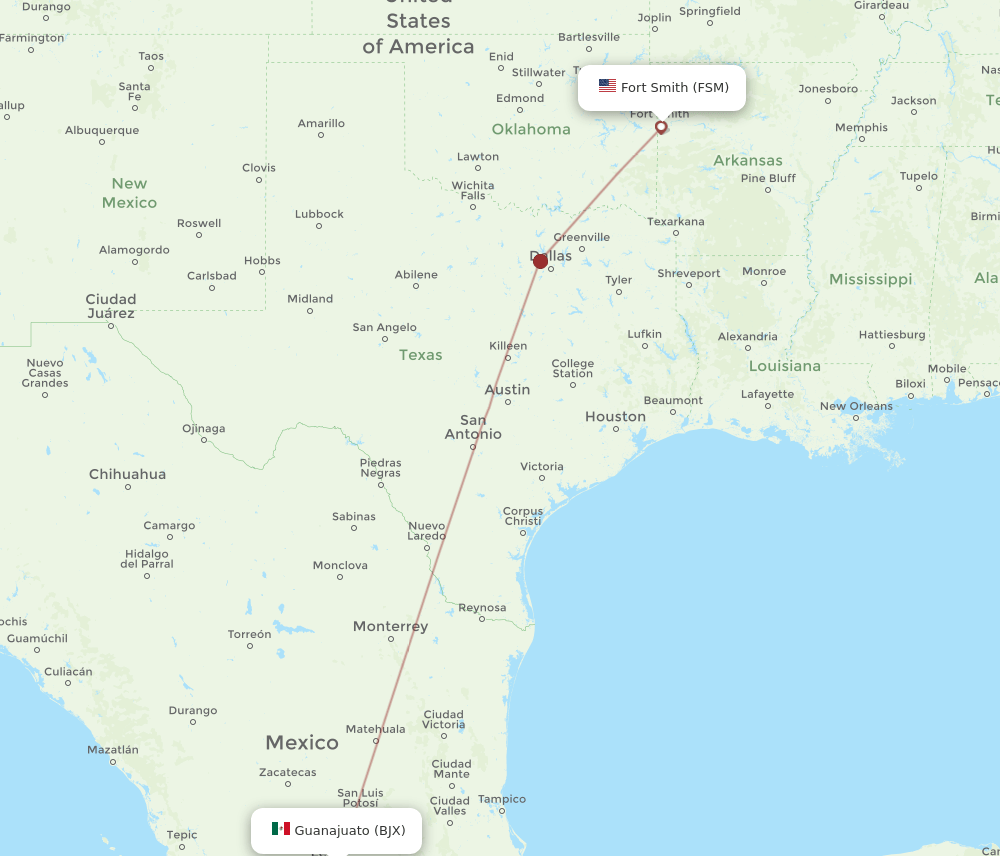 Flights from Fort Smith to Leon/Guanajuato, FSM to BJX Flight Routes