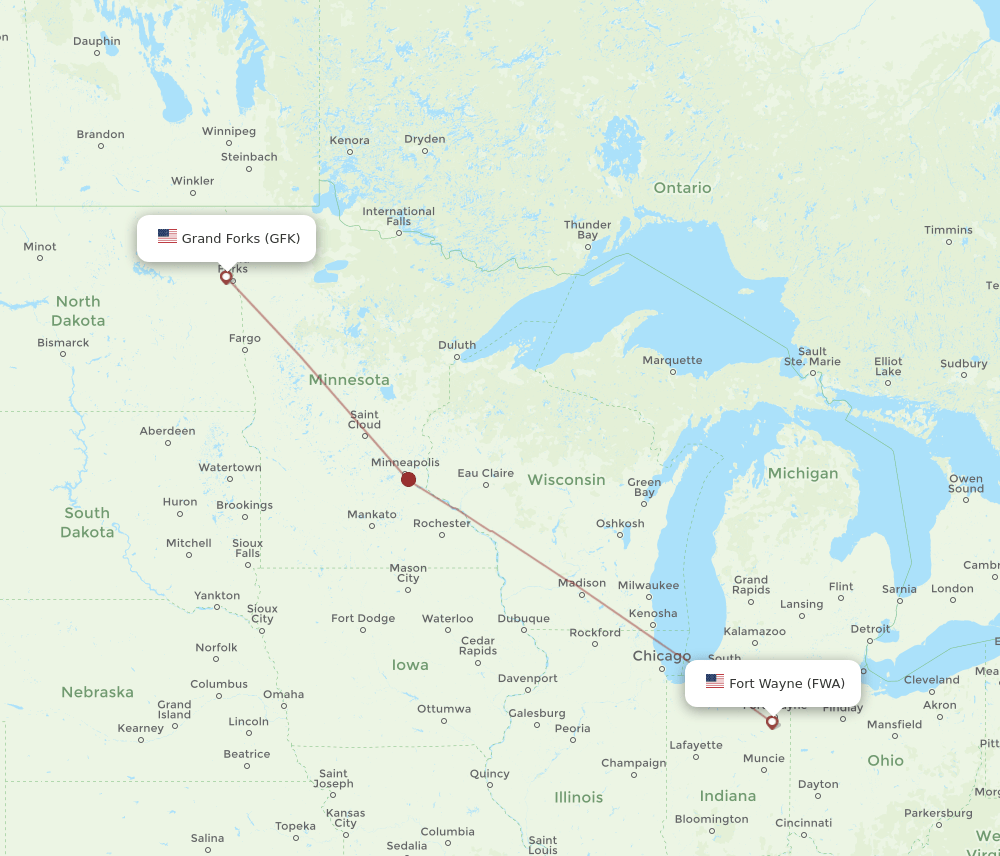 Flights from Grand Forks to Fort Wayne, GFK to FWA Flight Routes