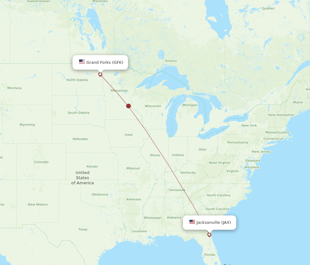All flight routes from Grand Forks to Jacksonville, GFK to JAX Flight Routes