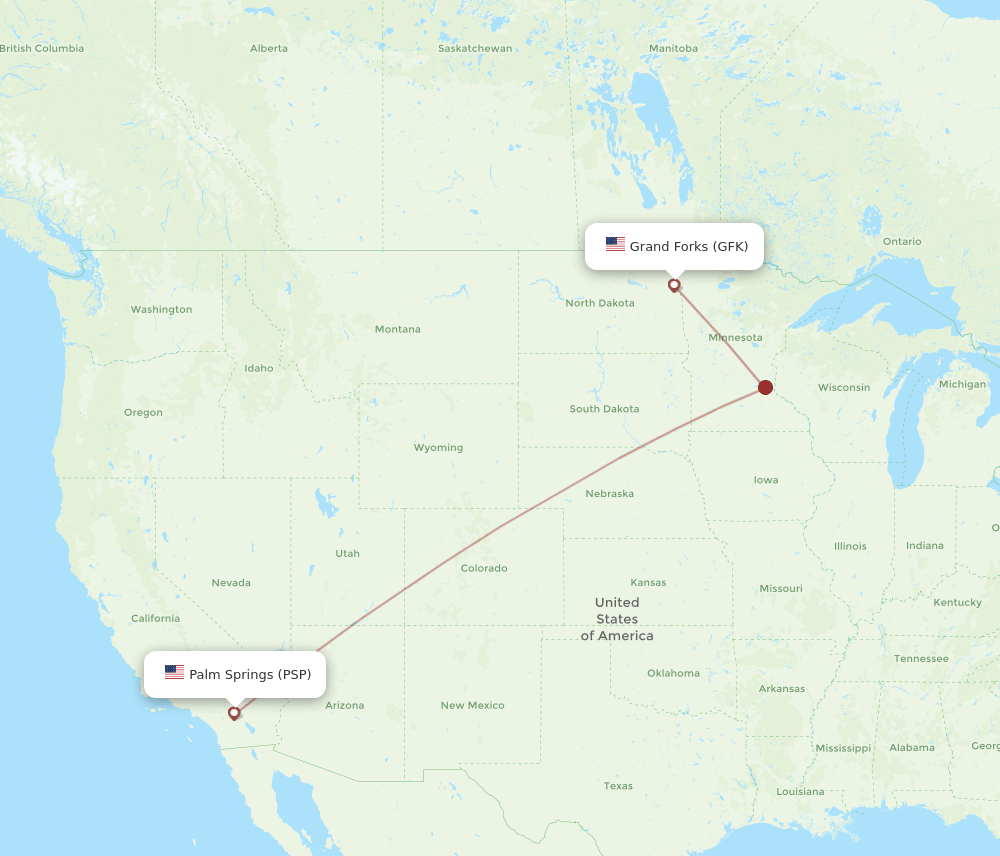 Flights from Grand Forks to Palm Springs, GFK to PSP Flight Routes