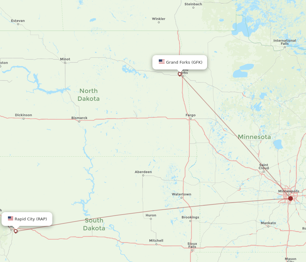 Flights from Grand Forks to Rapid City, GFK to RAP Flight Routes