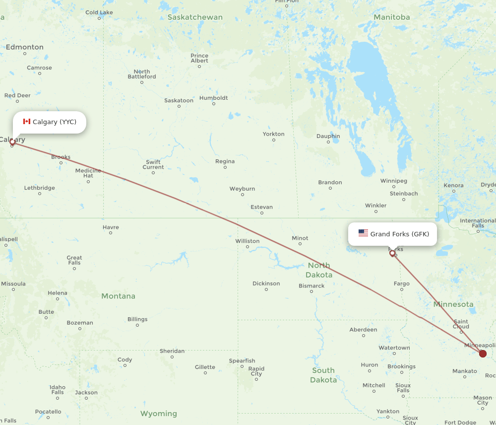 Flights from Grand Forks to Calgary, GFK to YYC Flight Routes