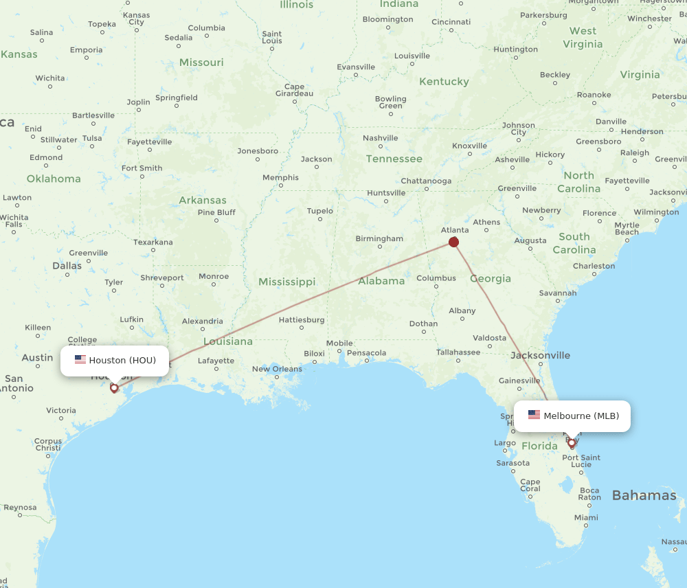 All flight routes from Houston to Melbourne, HOU to MLB Flight Routes